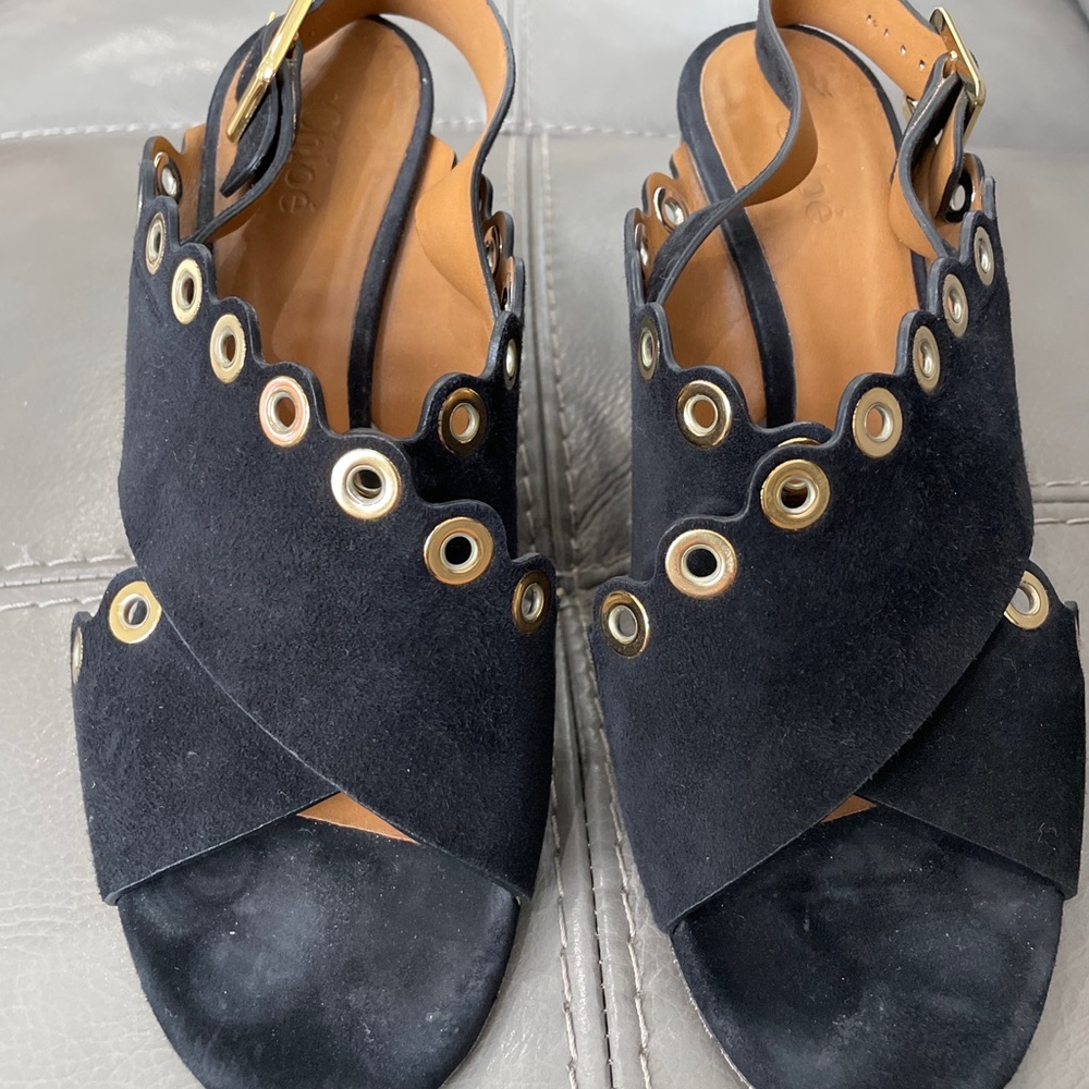 Chloe Black Suede Grommeted Slide Size 38.5